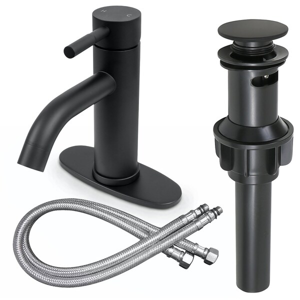 Everflow Bathroom Faucet w/ Deck Plate, 1 handle, 1 or 3 hole Stainless Matte Black BFCTDRKT-MB - main